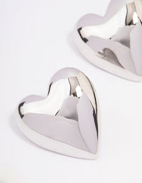 Silver Puffy Heart Stud Earrings - link has visual effect only