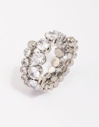 Rhodium Round Cubic Zirconia Wrapped Ring - link has visual effect only
