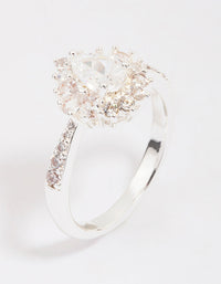 Elegant silver plated regal pear ring featuring stone cut design side detail view - link has visual effect only