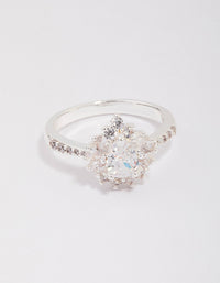 Discover the silver plated regal pear ring with stone cut craftsmanship close up view - link has visual effect only