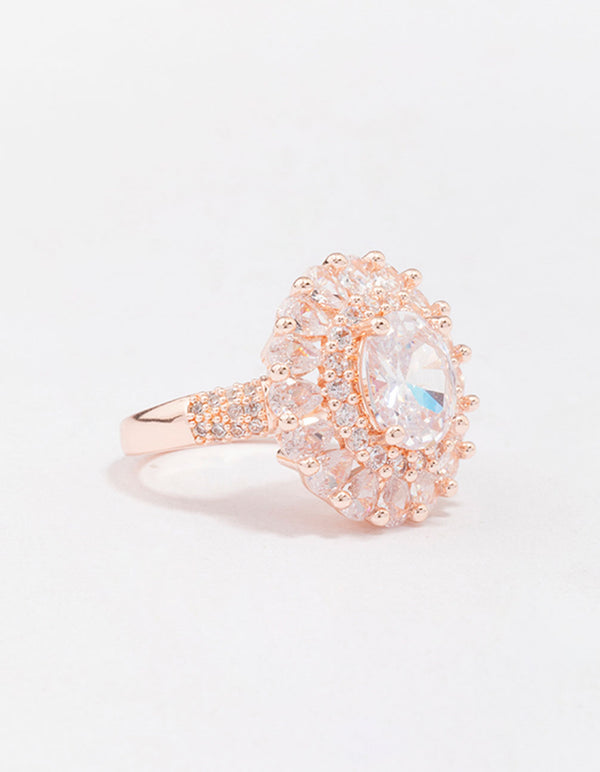 Rose Gold Glistening Cubic Zirconia Oval Cocktail Ring