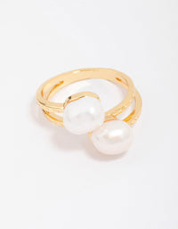 Gold Plated Double Pearl Wrapped Ring - link has visual effect only