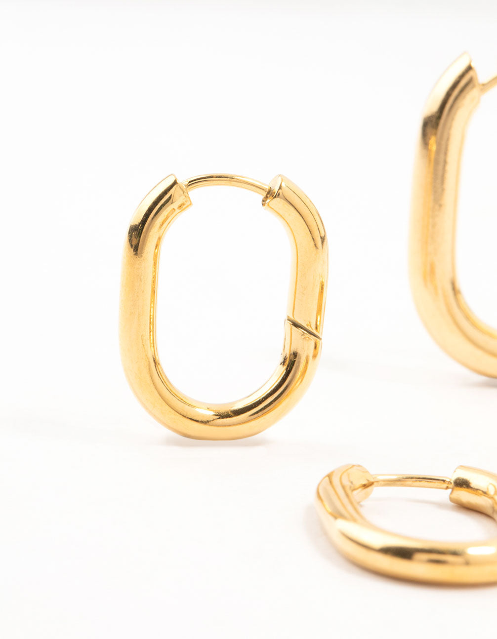 Waterproof Gold Plated Stainless Steel Square Oval Hoop Earrings 2-Pack