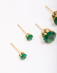 Gold Plated Stainless Steel Graduating Emerald Cubic Zirconia Earring 3-Pack - link has visual effect only