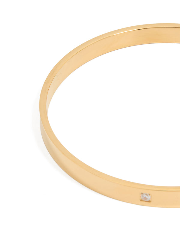 Waterproof Gold Plated Stainless Steel Triangular Cubic Zirconia Flat Bangle