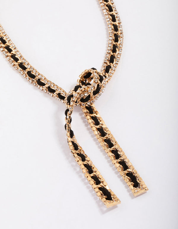 Gold & Black Leather Wrap Necklace