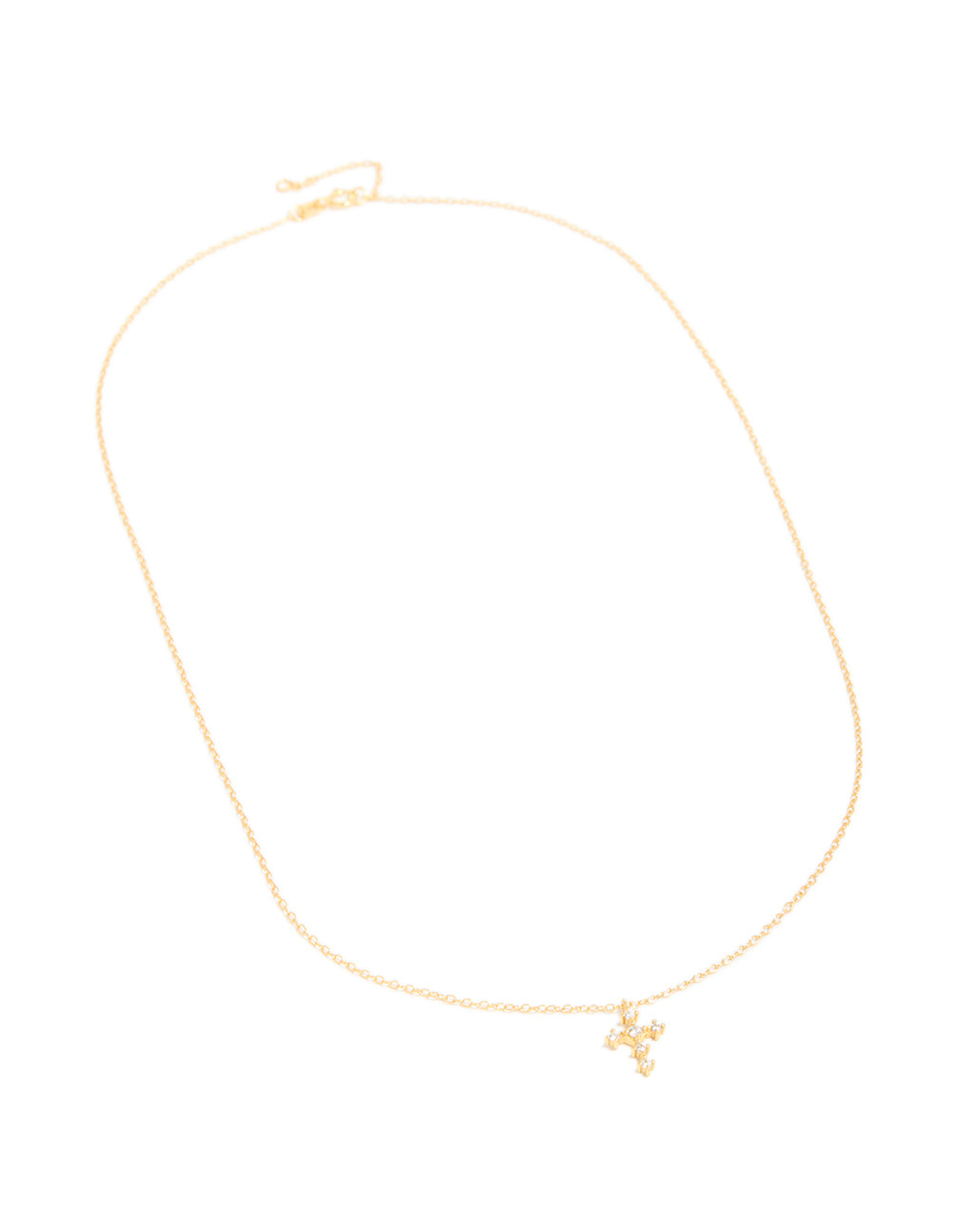 Gold Plated Sterling Silver Cubic Zirconia Round Cross Chain Necklace