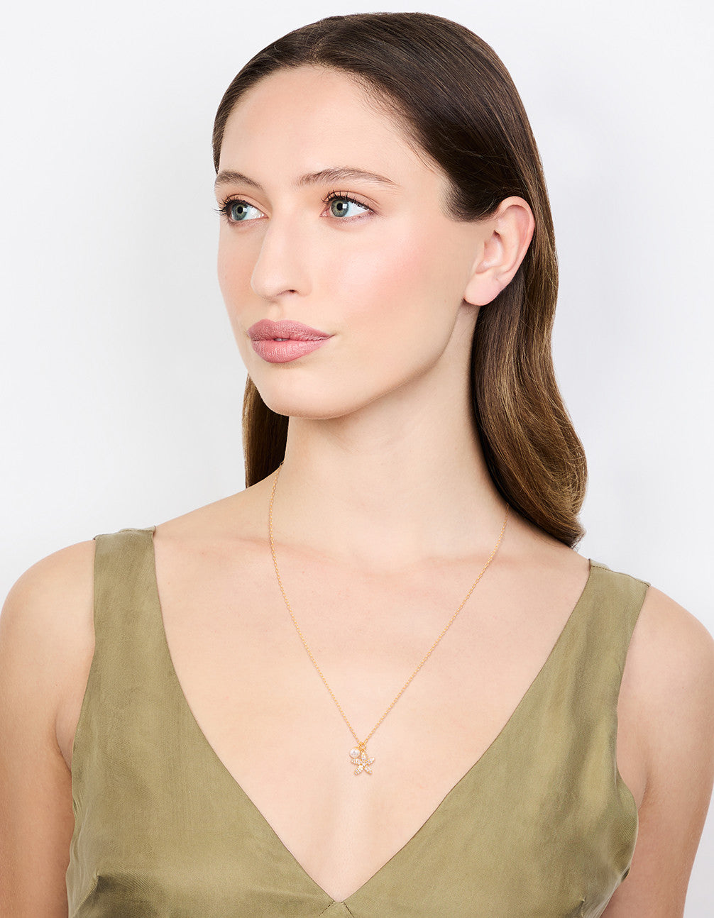 Gold Plated Sterling Silver Starfish Freshwater Pearl Chain Necklace