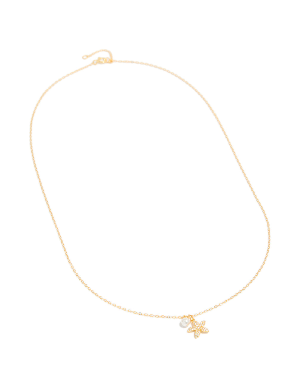 Gold Plated Sterling Silver Starfish Freshwater Pearl Chain Necklace