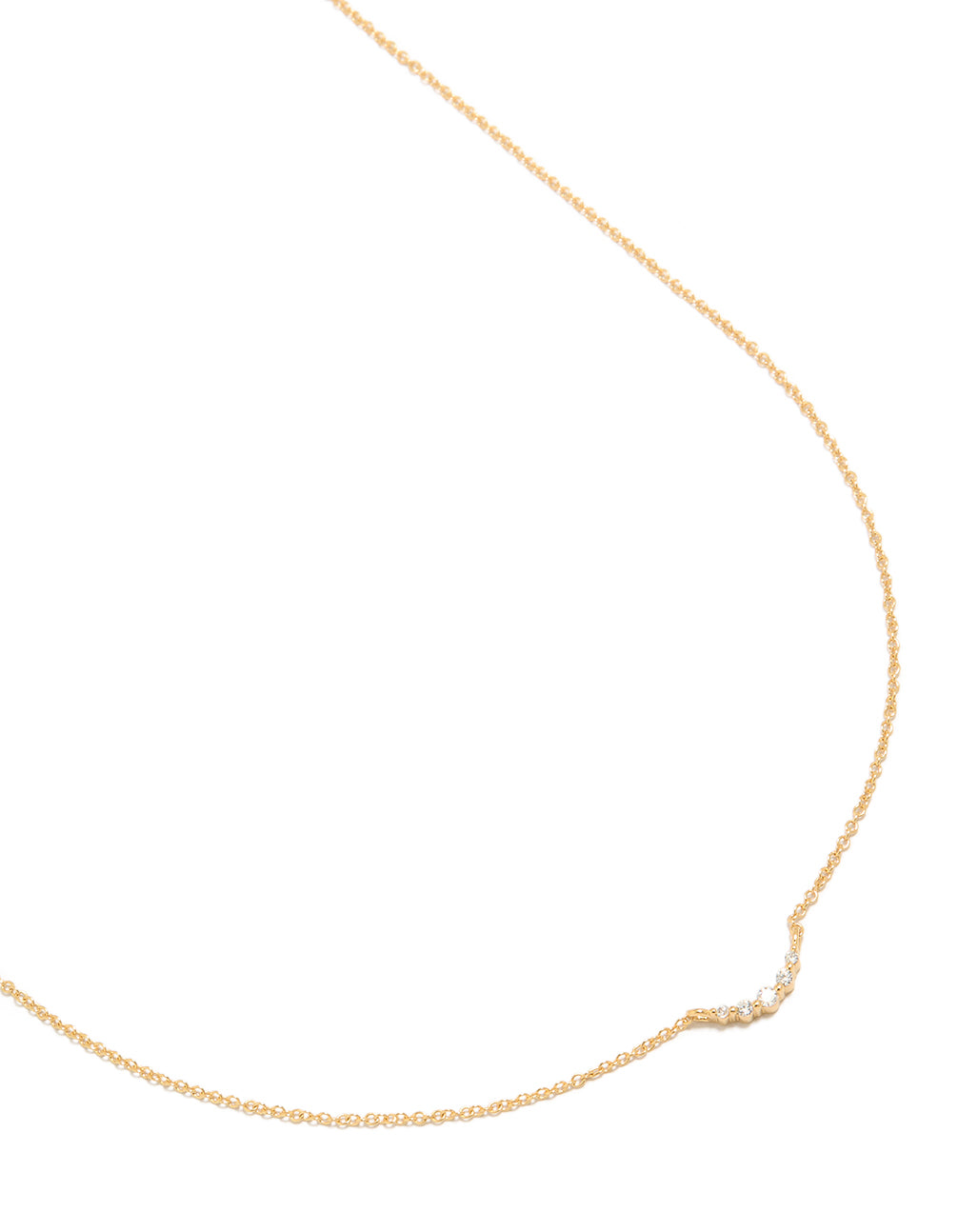Beautifully crafted gold plated sterling silver curved cubic zirconia pendant necklace close up view