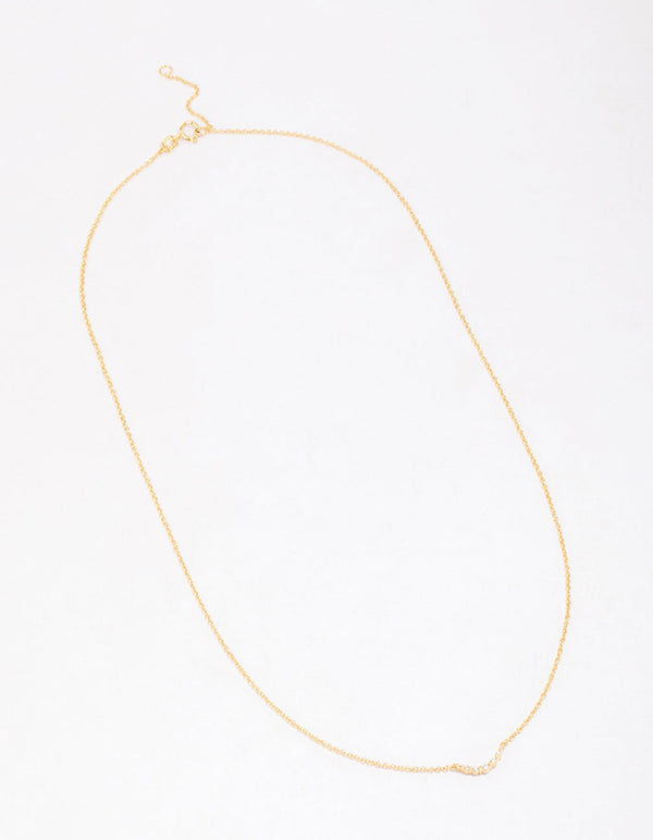 Gold Plated Sterling Silver Curved Cubic Zirconia Pendant Necklace