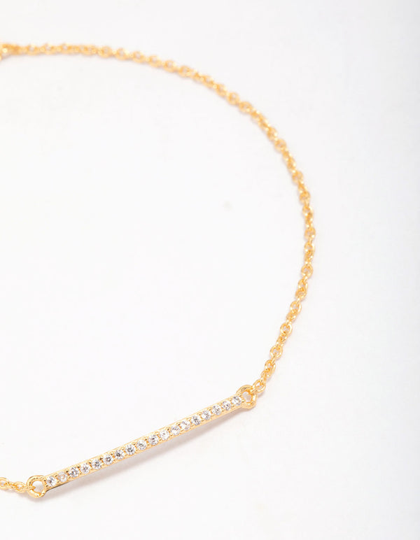 Gold Plated Sterling Silver Cubic Zirconia Fine Bar Chain Bracelet