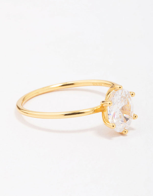 Gold Plated Sterling Silver Oval Solitaire Ring