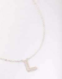 Letter L Silver Plated Pave Pendant Initial Necklace - link has visual effect only