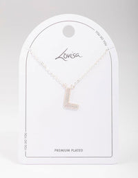 Letter L Silver Plated Pave Pendant Initial Necklace - link has visual effect only