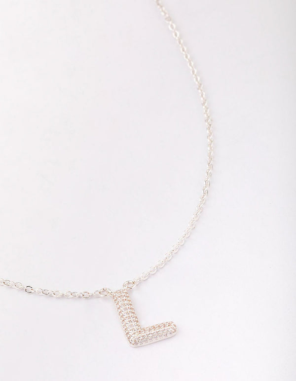 Letter L Silver Plated Pave Pendant Initial Necklace