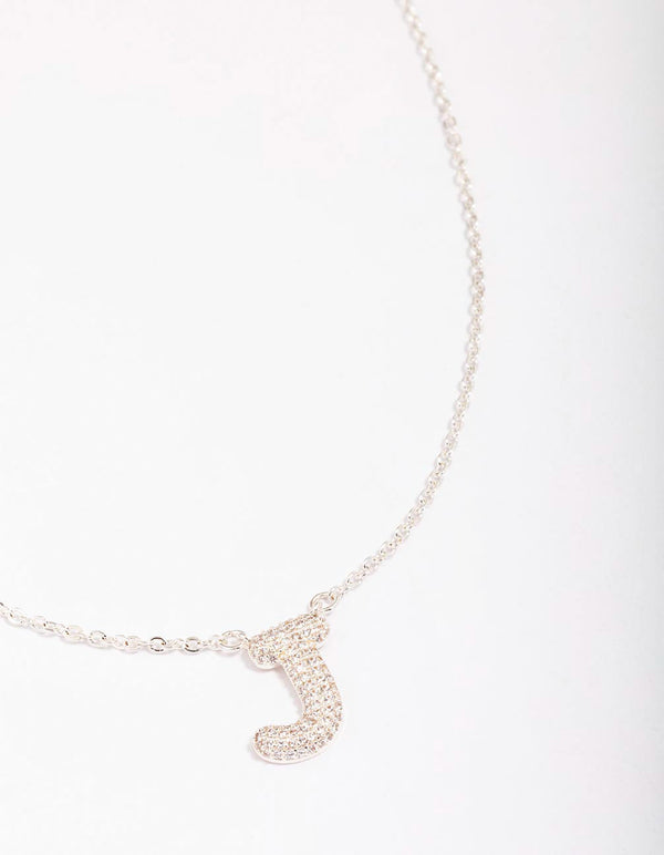 Letter J Silver Plated Pave Pendant Initial Necklace