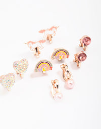 Kids Rose Gold Unicorn Clip On Earring 5-Pack - link has visual effect only