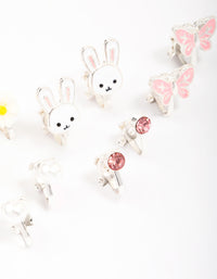 Kids Silver Bunny & Flower Clip On Earring 6-Pack - link has visual effect only