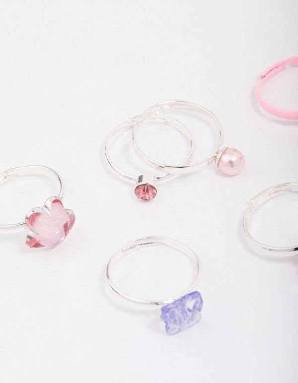 Kids Silver Crystal Butterfly Ring 6-Pack