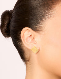 Waterproof Gold Plated Stainless Steel Square Ribbed Stud Earrings - link has visual effect only