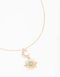 Gold Moon & Sun Semi-Precious Pendant Necklace - link has visual effect only