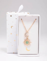 Gold Moon & Sun Semi-Precious Pendant Necklace - link has visual effect only