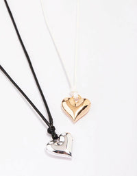 Mixed Metal Heart Cord Necklace Pack - link has visual effect only