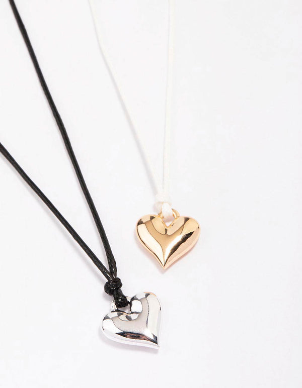 Mixed Metal Heart Cord Necklace Pack