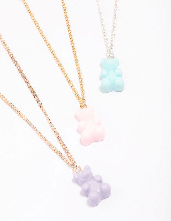 Mixed Metal Pastel Teddy Necklace 3-Pack