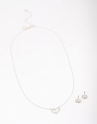 Silver Open Diamante Heart Jewellery Set - link has visual effect only