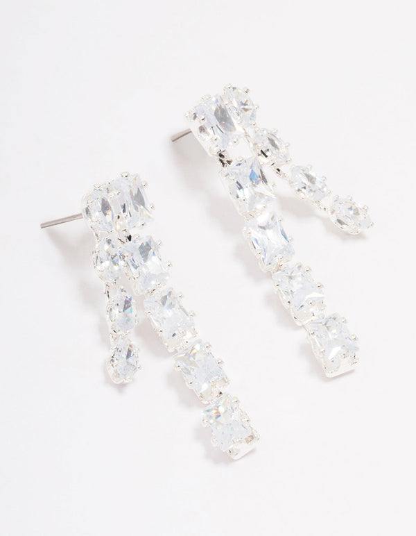 Silver Multi Cubic Zirconia Stone Cupchain Drop Earrings