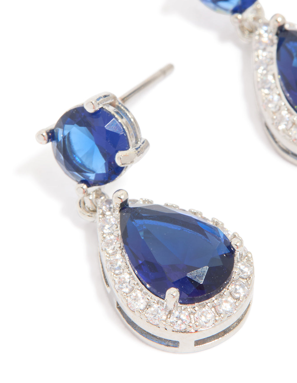 Silver Sapphire Stone Teardrop Drop Earrings