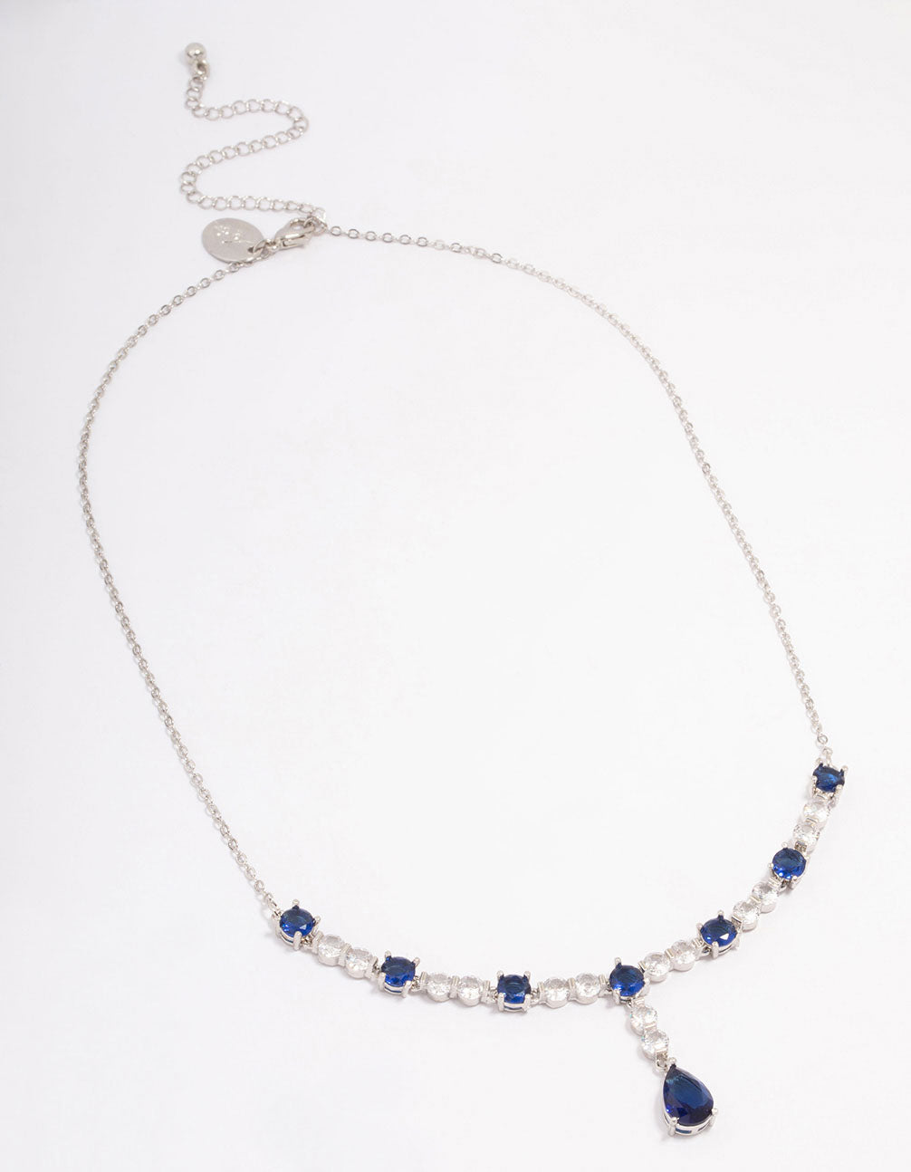 Silver Sapphire Stone Drop Necklace