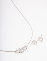 Rhodium Triple Diamante Necklace & Earring Jewellery Set - link has visual effect only