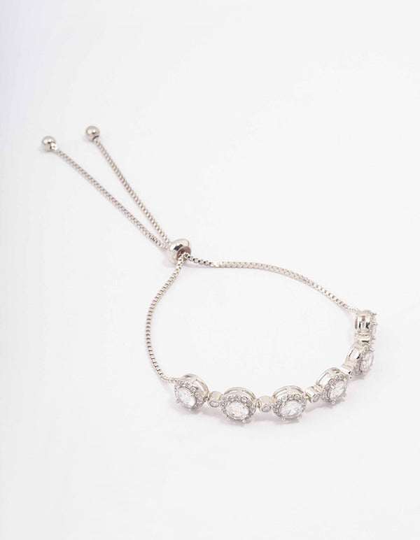 Silver Circular Cubic Zirconia Toggle Bracelet