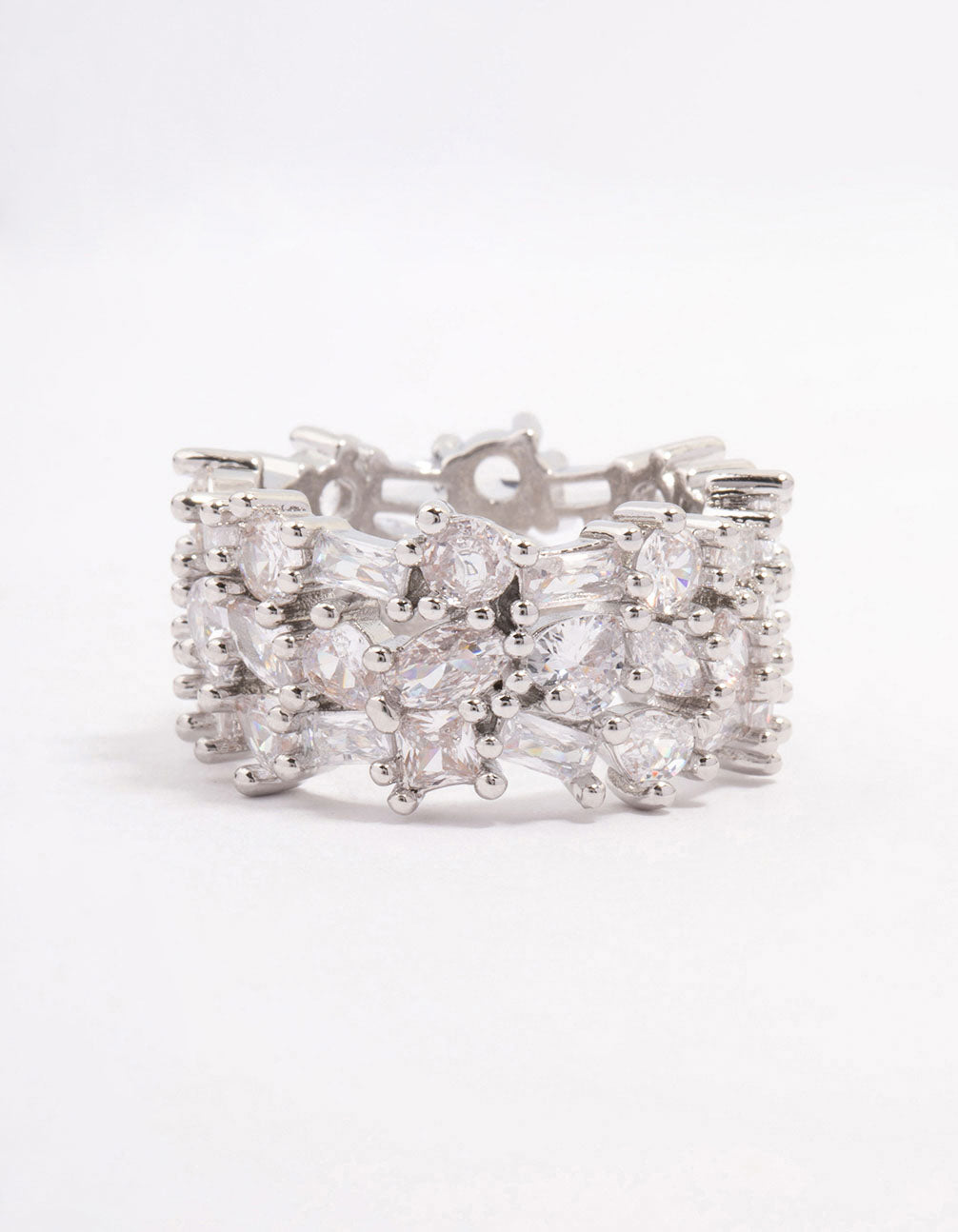 Silver Mixed Stone Cubic Zirconia Band Ring