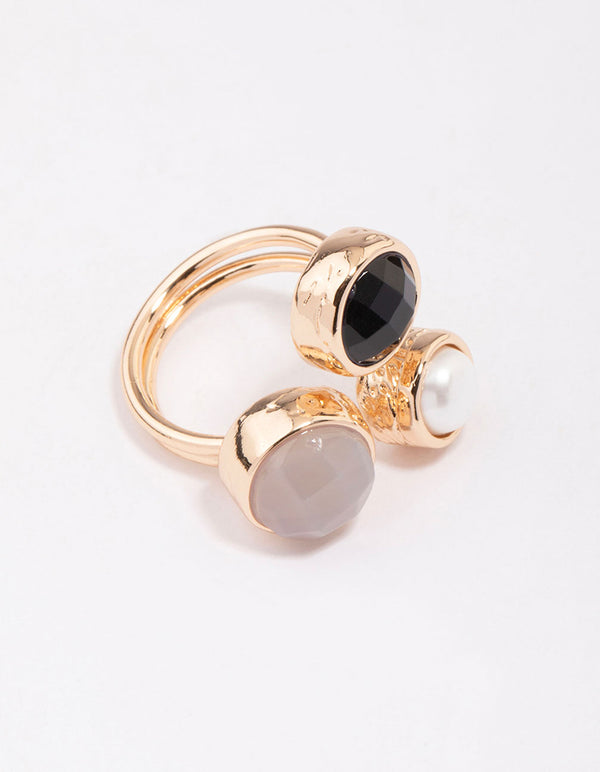 Gold Triple Stone Wrapped Cocktail Ring