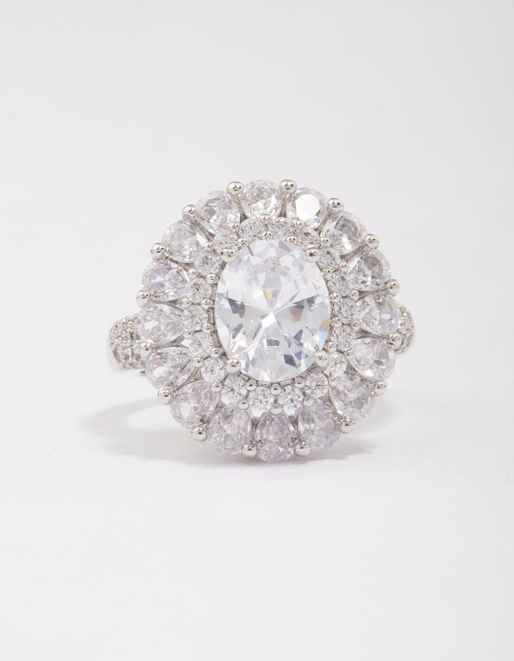 Silver Glistening Cubic Zirconia Oval Cocktail Ring