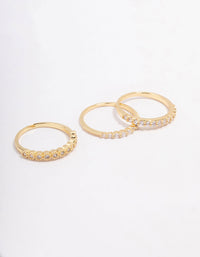 Gold Plated Cubic Zirconia Round Triple Stacking Ring - link has visual effect only