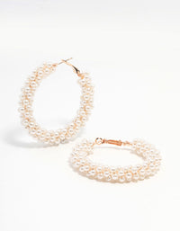 Rose Gold Pearl Medium Hoop Earrings - link has visual effect only