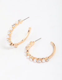 Gold Pearl Diamante Encased Hoop Earrings - link has visual effect only