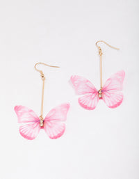 Gold & Pink Diamante Fabric Butterfly Drop Earrings - link has visual effect only