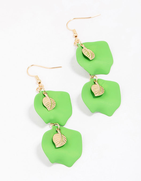 Gold & Green Double Iridescent Drop Earrings