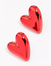 Red Puffy Heart Stud Earrings - link has visual effect only