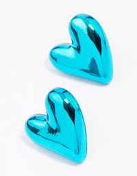Blue Puffy Heart Stud Earrings - link has visual effect only