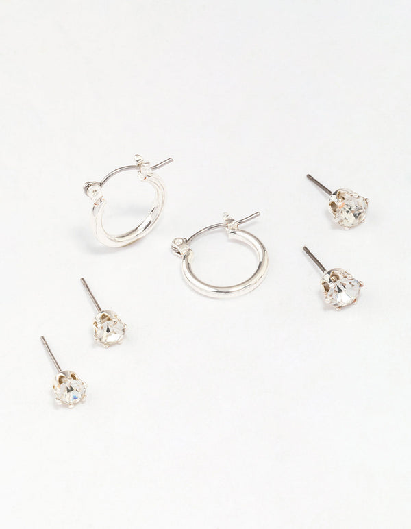 Silver Diamante Stud & Hoop Earring 3-Pack