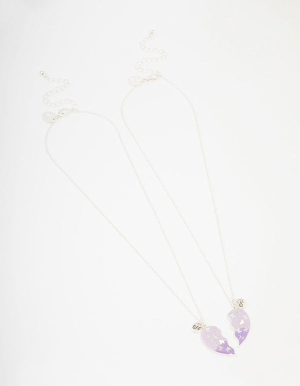 Kids Silver Butterfly & Heart Best Friends Necklace Pack