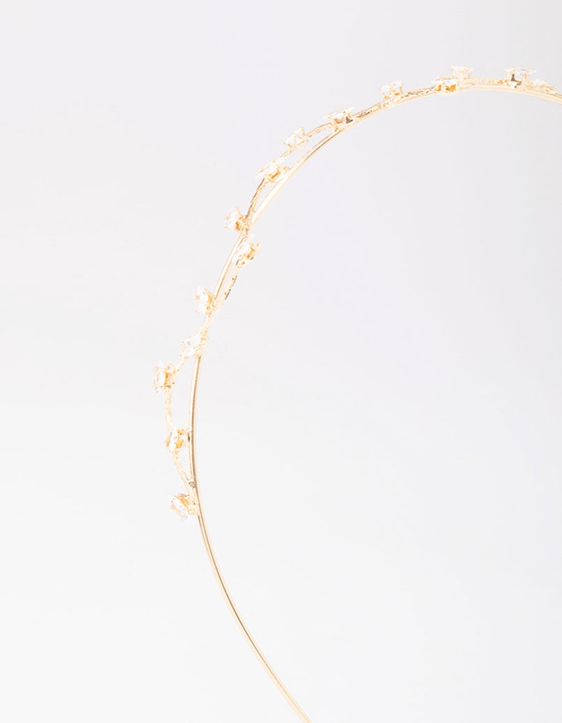 Gold Cubic Zirconia Dainty Vine Headband
