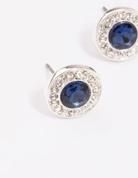 Silver Halo Sapphire Diamante Stud Earrings - link has visual effect only